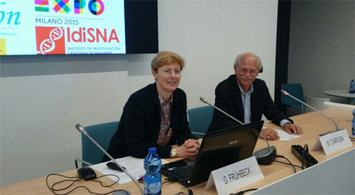 La Dra. Frühbeck pronunciando manifiesto sobre la obesidad en Milán Imagen de la Dra. Frühbech pronunciando el manifiesto sobre la obesidad en Milán