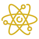 Icono dorado átomo Icono dorado que simboliza un átomo