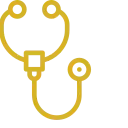 Icono dorado fonendoscopio Icono dorado de un fonendoscopio, instrumento esencial en la práctica médica