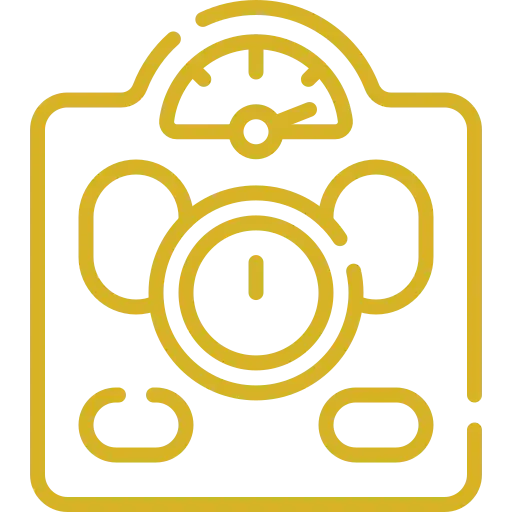 Icono dorado peso obesidad Icono dorado de una báscula con exceso de peso