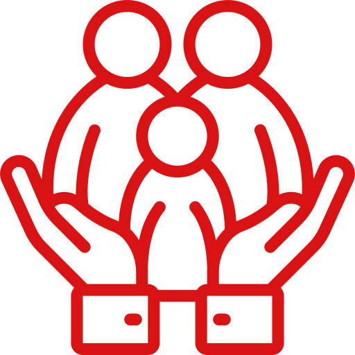 Imagen de un icono rojo de atención social a la familia