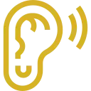 Icono dorado oído Icono dorado de un oído y ondas sonoras