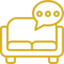 Icono dorado Psicología Icono dorado de un diván para sesión de psicoterapia