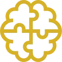 Icono dorado Psiquiatría Icono dorado de un cerebro con forma de puzzle