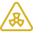 Icono dorado radiación Icono dorado de señal de riesgo de radiación