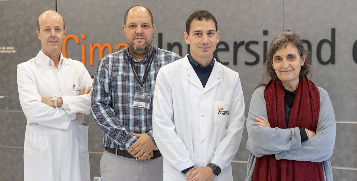 Los doctores Felipe Prósper, Juan Roberto Rodríguez Madoz, Xabier Aranguren y Puri Fortes, beneficiarios de las Ayudas