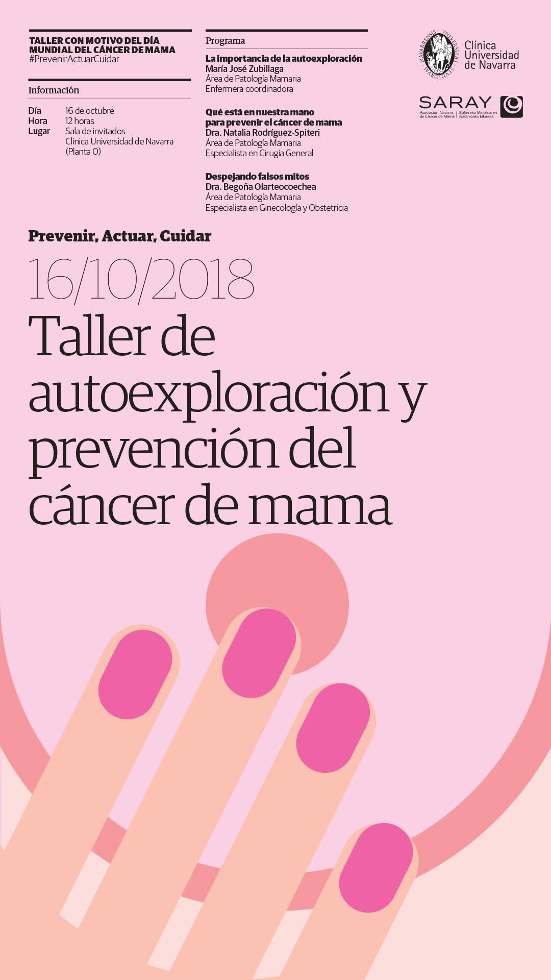 Cartel del taller de autoexploración y prevención del cáncer de mama