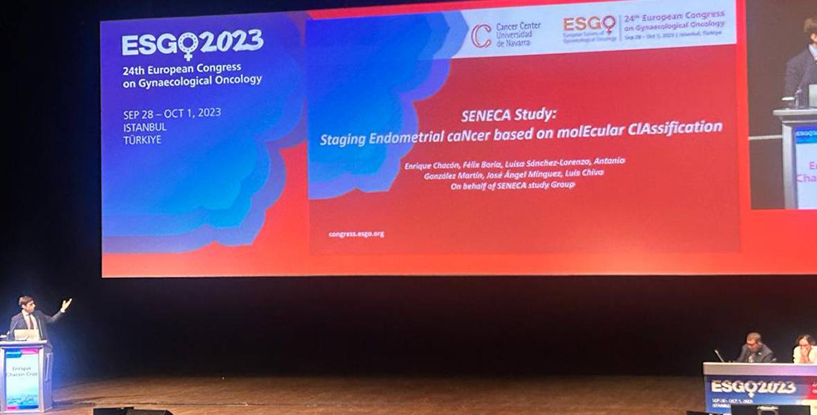 ESGO-Dr-Enrique-Chacon Imagen del Dr. Enrique Chacón, especialista del Área de Cáncer Ginecológico del Cancer Center Clínica Universidad de Navarra, durante el Congreso de ESGO 2023.