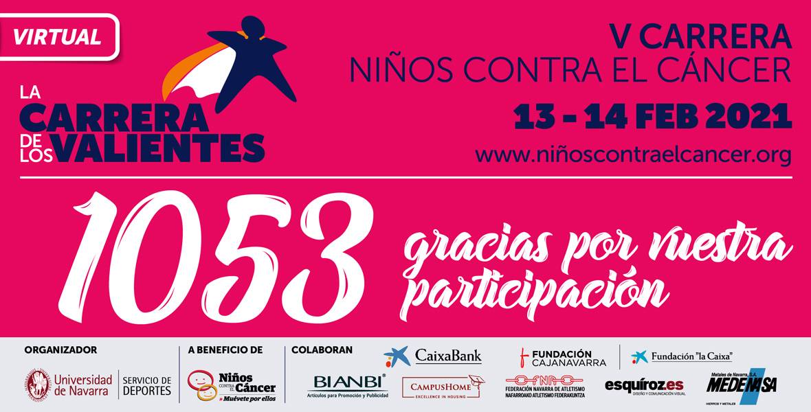 NCC-V-carrera-valientes-participacion Imagen de agradecimiento a los 1.053 participantes en la V Carrera de los Valientes en favor de Niños contra el Cáncer, programa de la Clínica Universidad de Navarra.