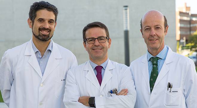 Investigadores del proyecto de regeneración cardíaca Dr. Mazo del Cima Universidad de Navarra con el Dr. Gavira y Dr. Prósper de la Clínica Universidad de Navarra