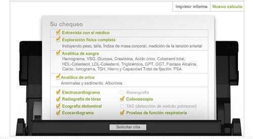 Imagen preview calculadora de pruebas para chequeos médicos. Área de Chequeos.