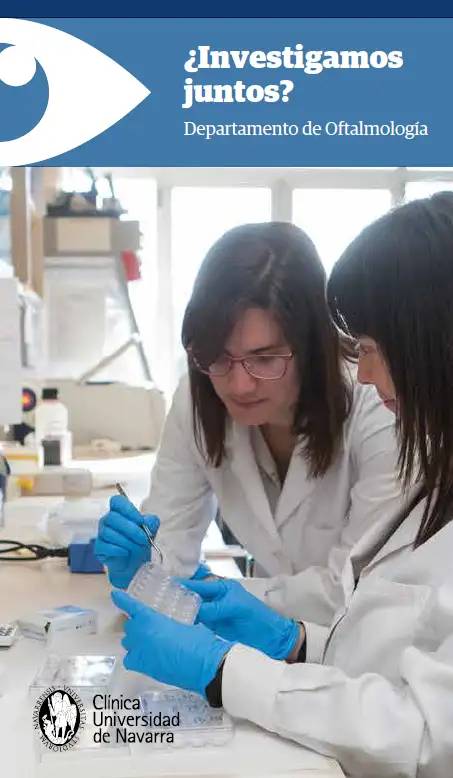 Portada del folleto de investigación en Oftalmología Imagen del folleto sobre la investigación que se realiza en el Departamento de Oftalmología de la Clínica Universidad de Navarra