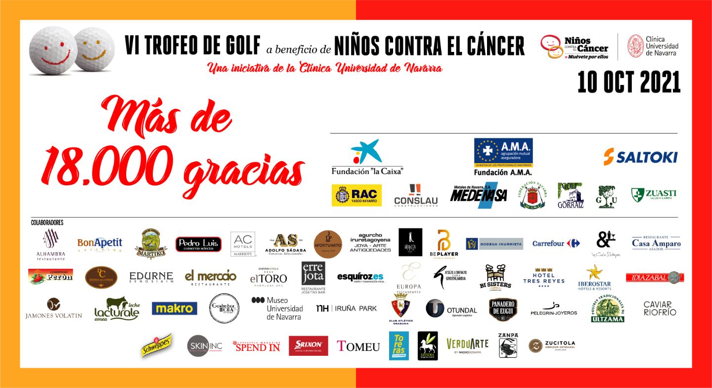 Agradecimientos por el VI Torneo de golf de Niños contra el Cáncer Imagen de agradecimiento por el VI Torneo de golf de Niños contra el Cáncer, programa de la Clínica Universidad de Navarra.