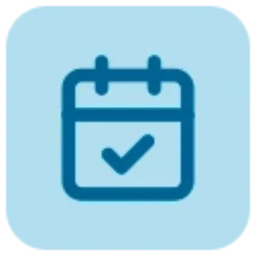Imagen con un icono con fondo azul y un símbolo de un calendario con un check<br/>