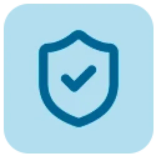 Imagen con un icono con fondo azul y un símbolo de un escudo con un check