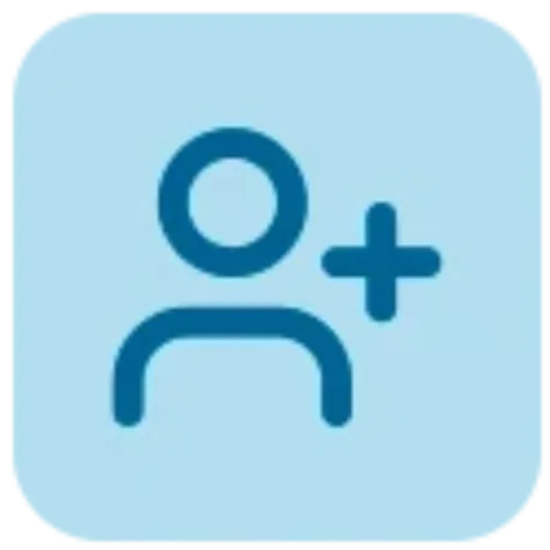 Imagen con un icono con fondo azul y un símbolo de un usuario con un positivo<br/>