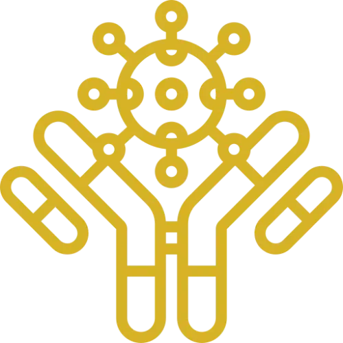Icono dorado inmunologia Icono dorado de un anticuerpo y una célula