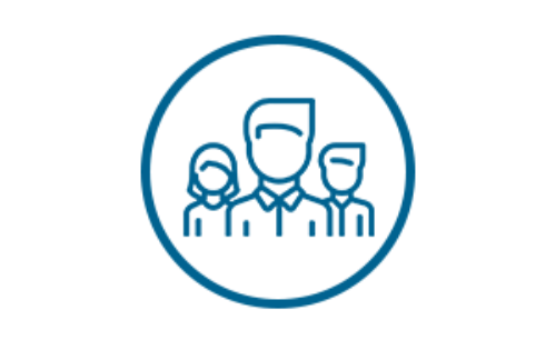 Icono equipo de profesionales Imagen de un icono azul de un equipo de profesionales dentro de un círculo.