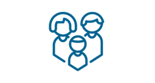 Icono familia Imagen de un icono azul de una familia, padres y un hijo.