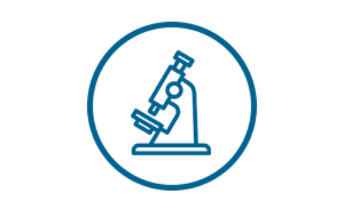 Icono de un microscopio Imagen de un icono azul de un microscopio dentro de un círculo.