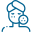 Icono azul cicatrices acné Icono azul de imagen de torso de mujer con el pelo envuelto en una toalla con marcas de acné en un lado de la cara y en el otro lado un círculo con las marcas ampliadas