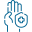 icono azul 32 prevención Imagen de color azul de un icono de una mano dando la señal de stop con un escudo en la palma y una cruz en el centro del escudo