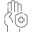 icono gris 32 prevención Imagen de color gris de un icono de una mano dando la señal de stop con un escudo en la palma y una cruz en el centro del escudo