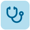 Icono azul silueta fonendoscopio Imagen con un icono con fondo azul y un símbolo de un fonendoscopio<br/><br/>