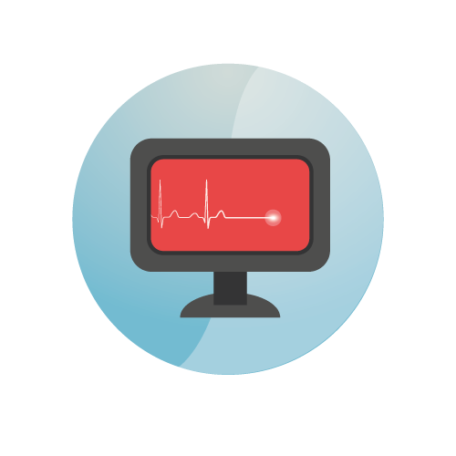 Icono rojo de un monitor con electrocardiograma
