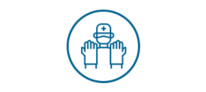 Icono de un enfermera quirúrgica Imagen de un icono azul de unos guantes y el cirujano dentro de un círculo.