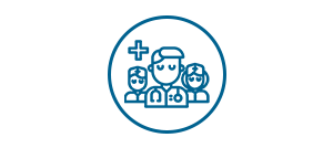 Icono equipo médico Imagen de un icono azul de un equipo médico dentro de un círculo.