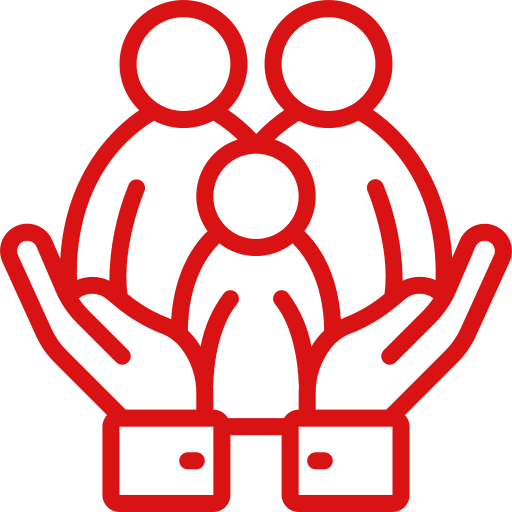 Imagen de un icono rojo de atención social a la familia
