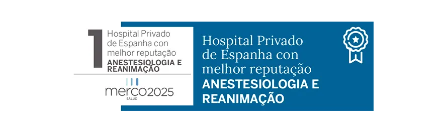 Merco Salud 2025 Imagem do selo de reconhecimento em anestesiologia. Clínica Universidad de Navarra