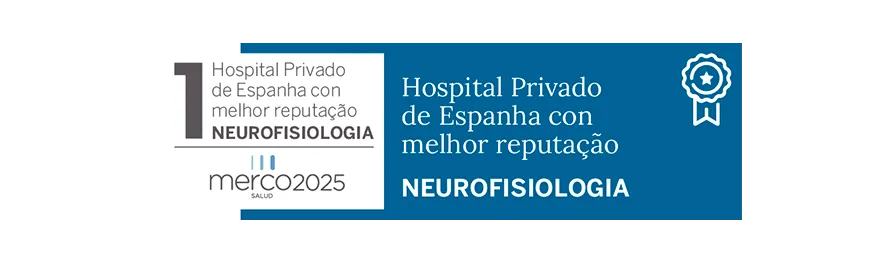 Merco Salud 2025 Imagem do selo de reconhecimento em neurofisiologia. Clínica Universidad de Navarra