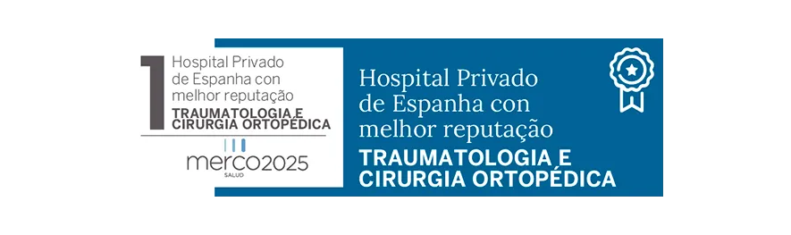 Merco Salud 2025 Imagem do selo de reconhecimento em traumatologia. Clínica Universidade de Navarra
